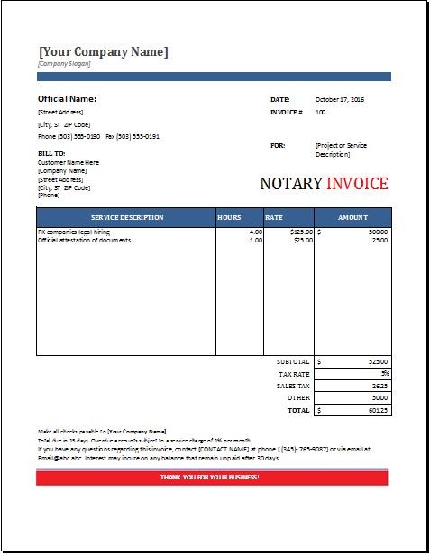 Notary Invoice Template EXCEL Format Word Excel Templates Document
