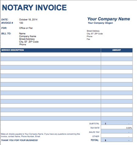 Notary Invoice Template Free Templates Document