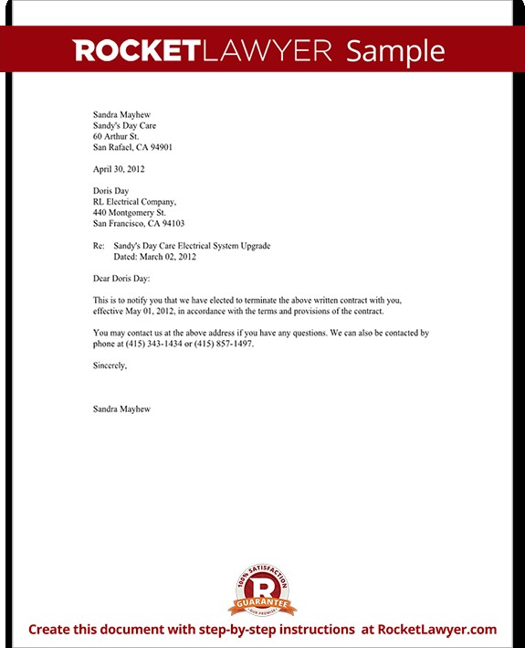 Notice Of Termination Contract Letter With Sample Document