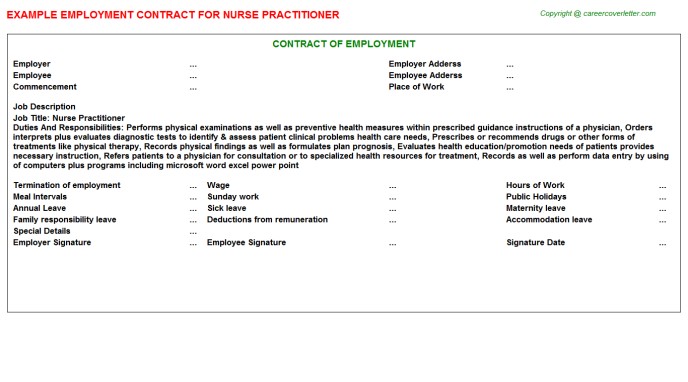 Nurse Practitioner Employment Contract Doc Template Document
