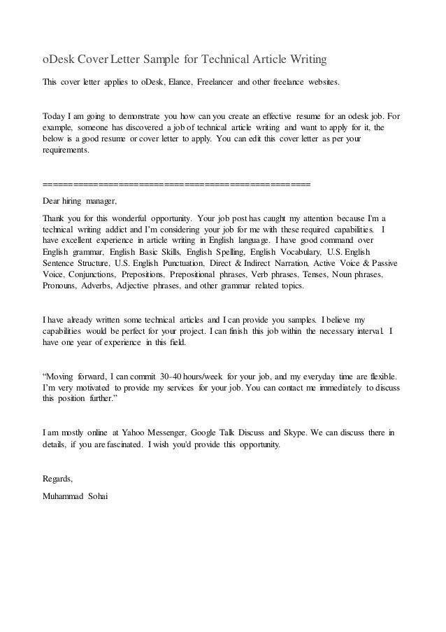 ODesk Cover Letter Sample For Technical Article Writing This Document Freelance