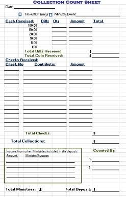 Offering Count Sheet Document Church Tithing Records Template