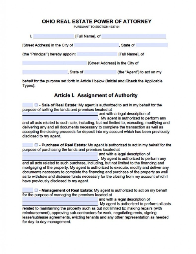Ohio Real Estate ONLY Power Of Attorney Form Document
