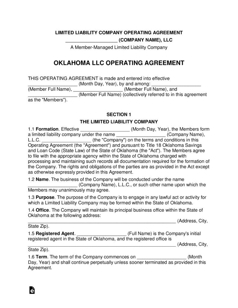 Oklahoma Multi Member LLC Operating Agreement Form EForms Free Document Llc