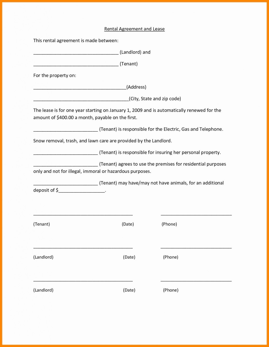 One Page Agreement Template Lostranquillos Document Contract