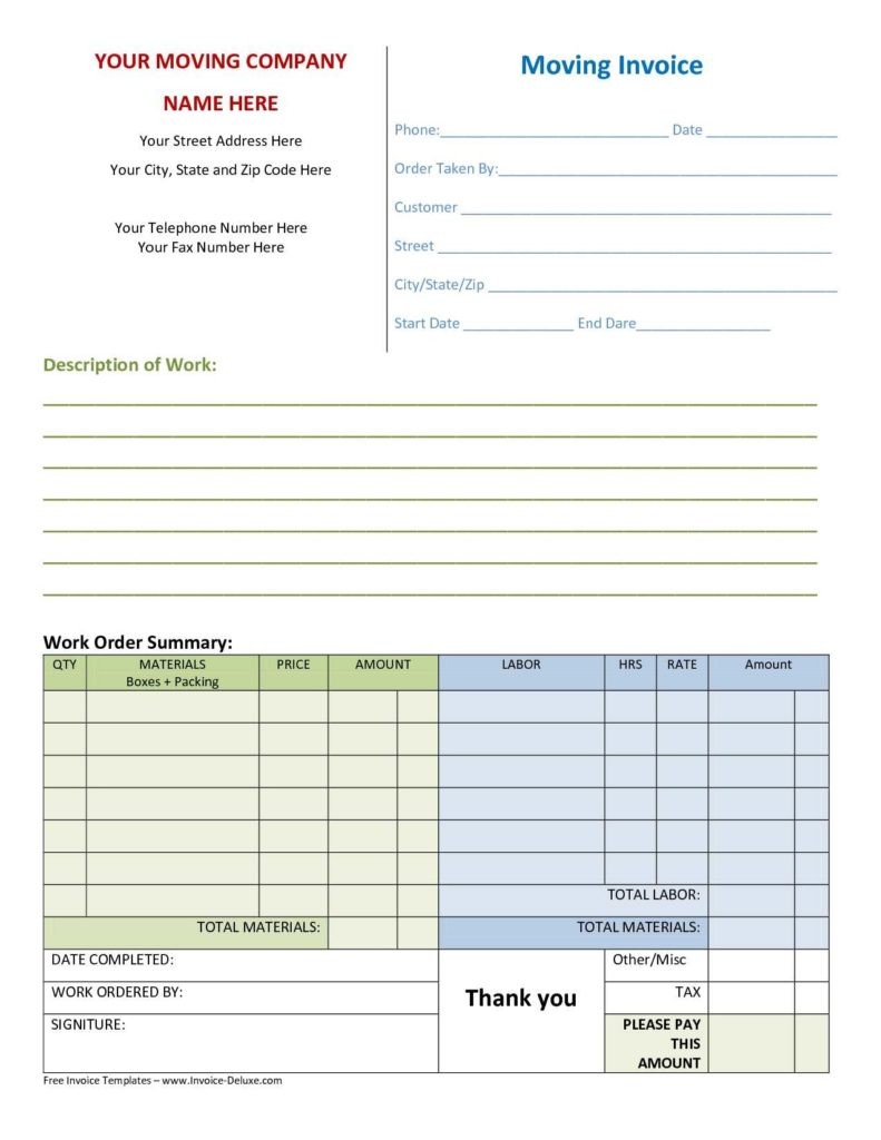 Online Bill Template And Moving Invoice To Print For