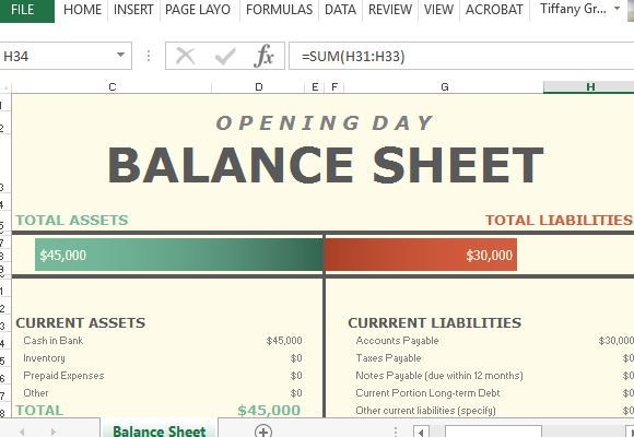 Opening Day Balance Sheet For Excel Document Accounting In Format Free Download