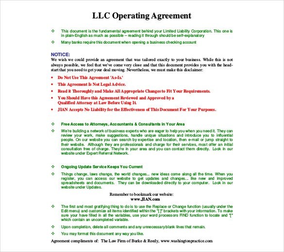 Operating Agreement Template 10 Free Word PDF Document Download Corporate