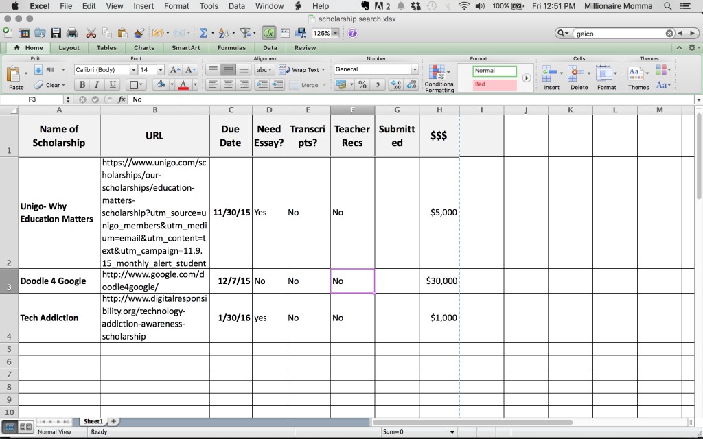 Organize Your Scholarship Search With Free Spreadsheet College Prepped Document Template
