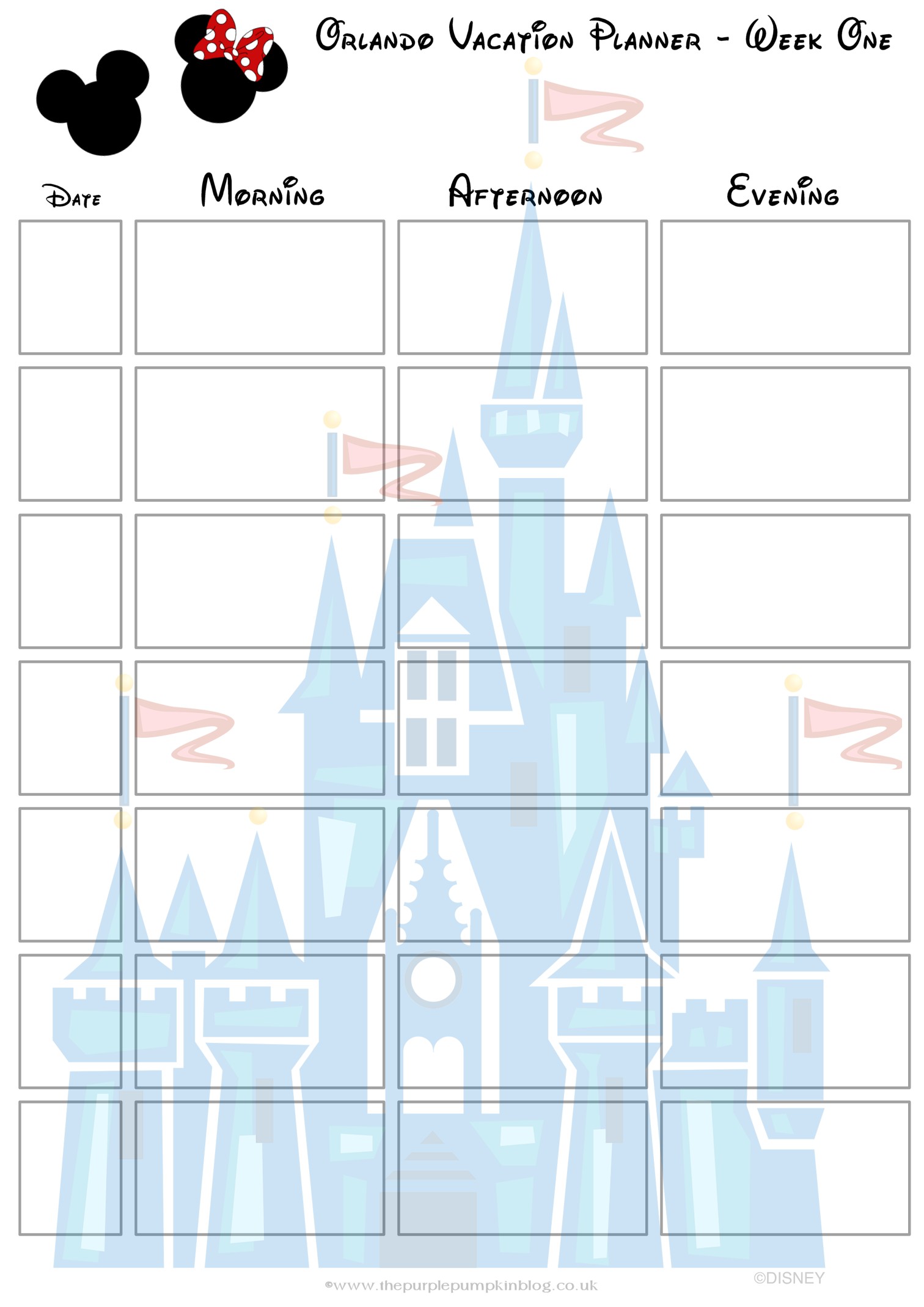 Orlando Walt Disney World Vacation Planner Free Printable Document Day Template