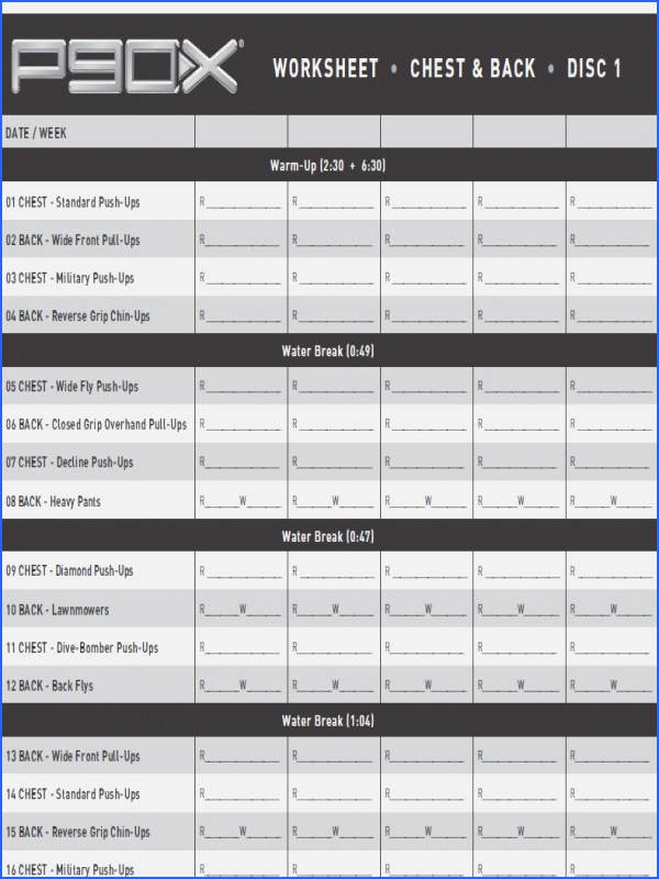 P90x Chest And Back Best Of Worksheets Document