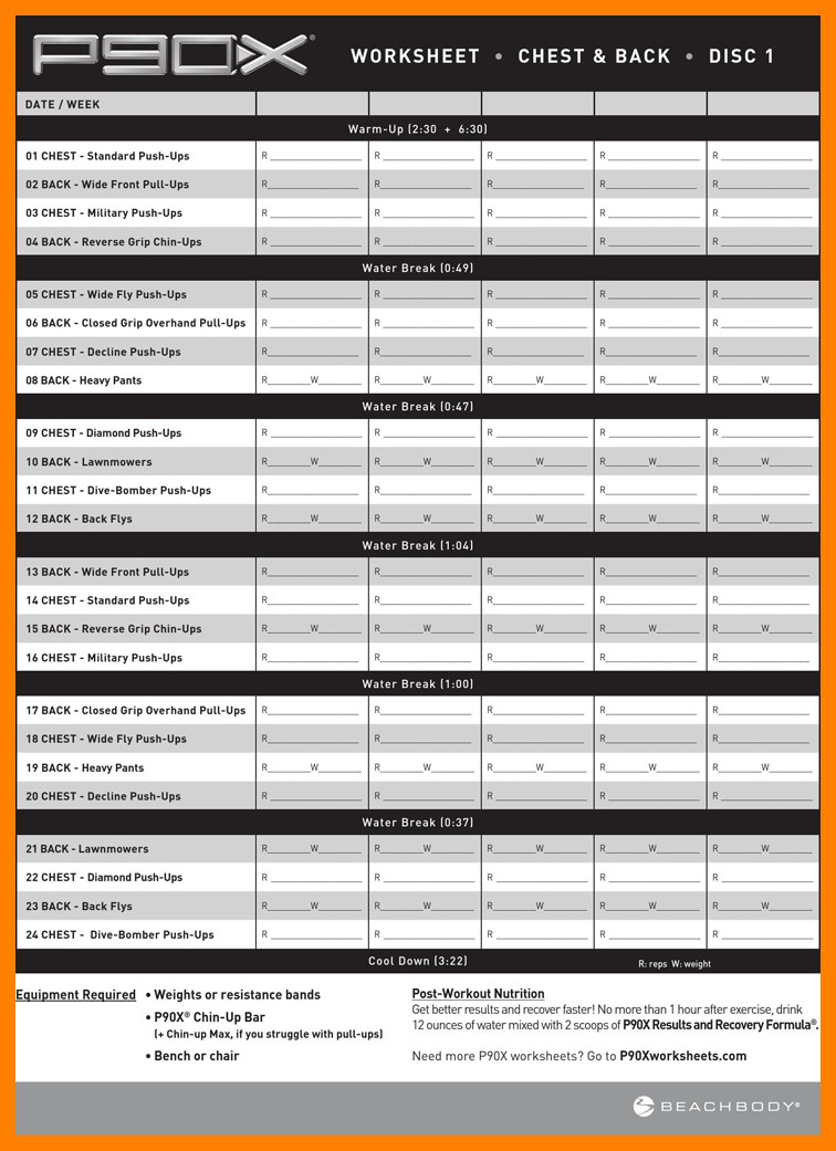 P90x Chest And Back Worksheet Worksheets For All Download Document Workout