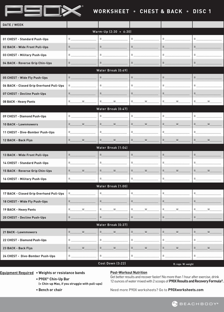 P90x Chest And Back Worksheet Worksheets For All Download Document