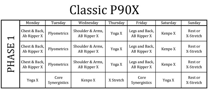 P90X Schedule Warrior Home Fitness Document P90x Classic Worksheets