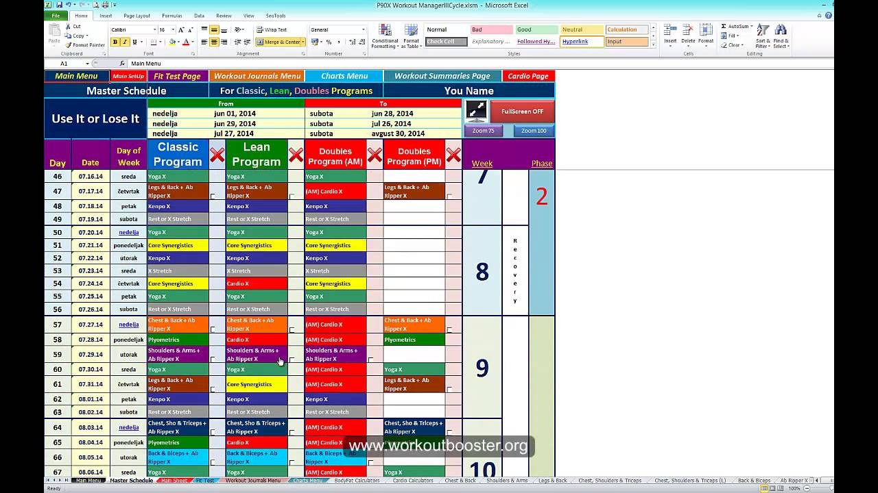 P90X Workout Schedule Calendar In Excel Sheets YouTube Document P90x Sheet