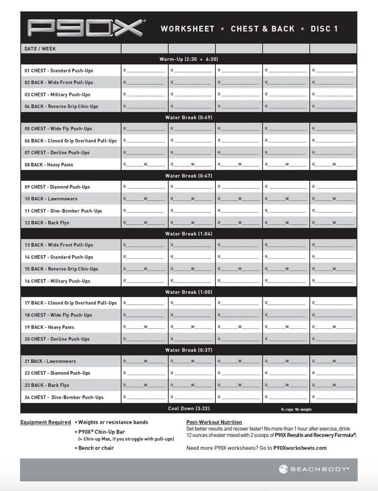 P90X Workout Sheets Chest And Back Free PDF Download Work Document P90x