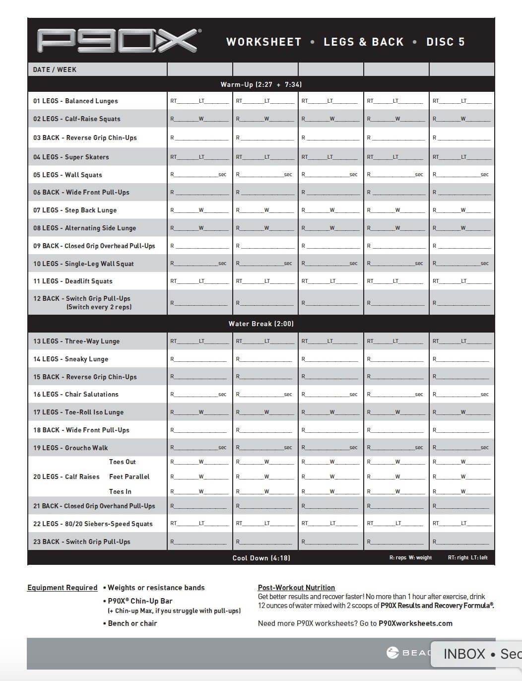 P90X Workout Sheets Legs And Back Free PDF Download Document P90x