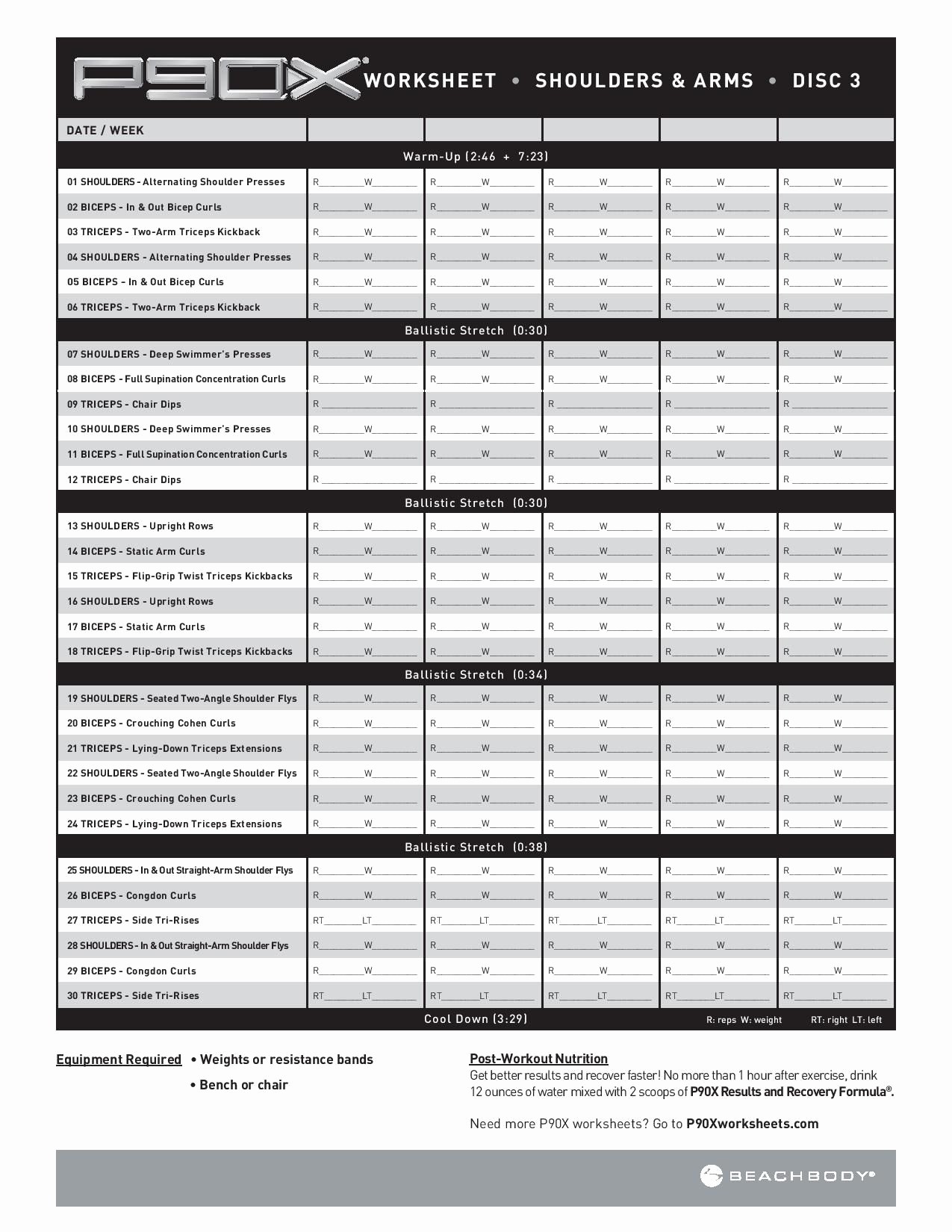 P90x Worksheets Excel Lovely Shoulders Arms Stuff Pinterest Document