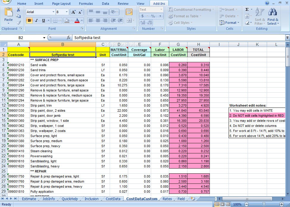 Paint Cost Estimator For Excel Document Sheets Estimation Civil