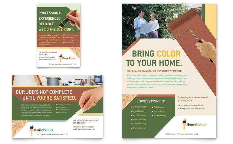 Painter Painting Contractor Flyer Ad Template Word Publisher Document Advertising Flyers Samples