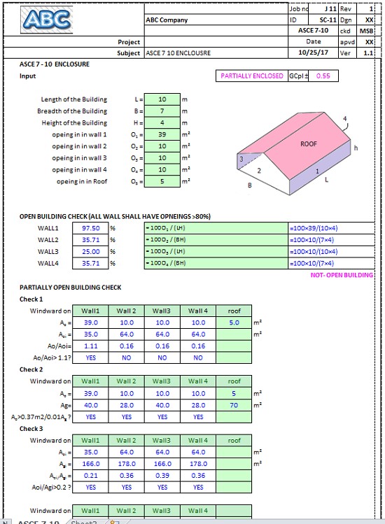 Partially Open Building Wind S ASCE 7 10 Spreadsheet Calculator Document Asce