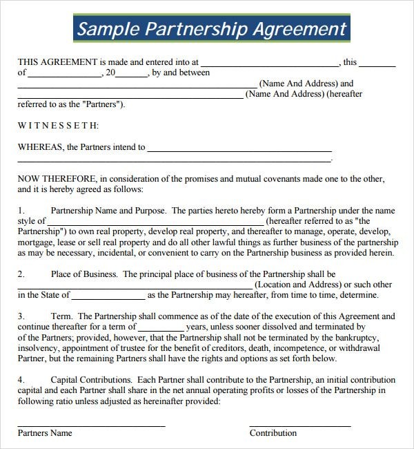 Partnership Agreement PDF Templates Document General Form Pdf