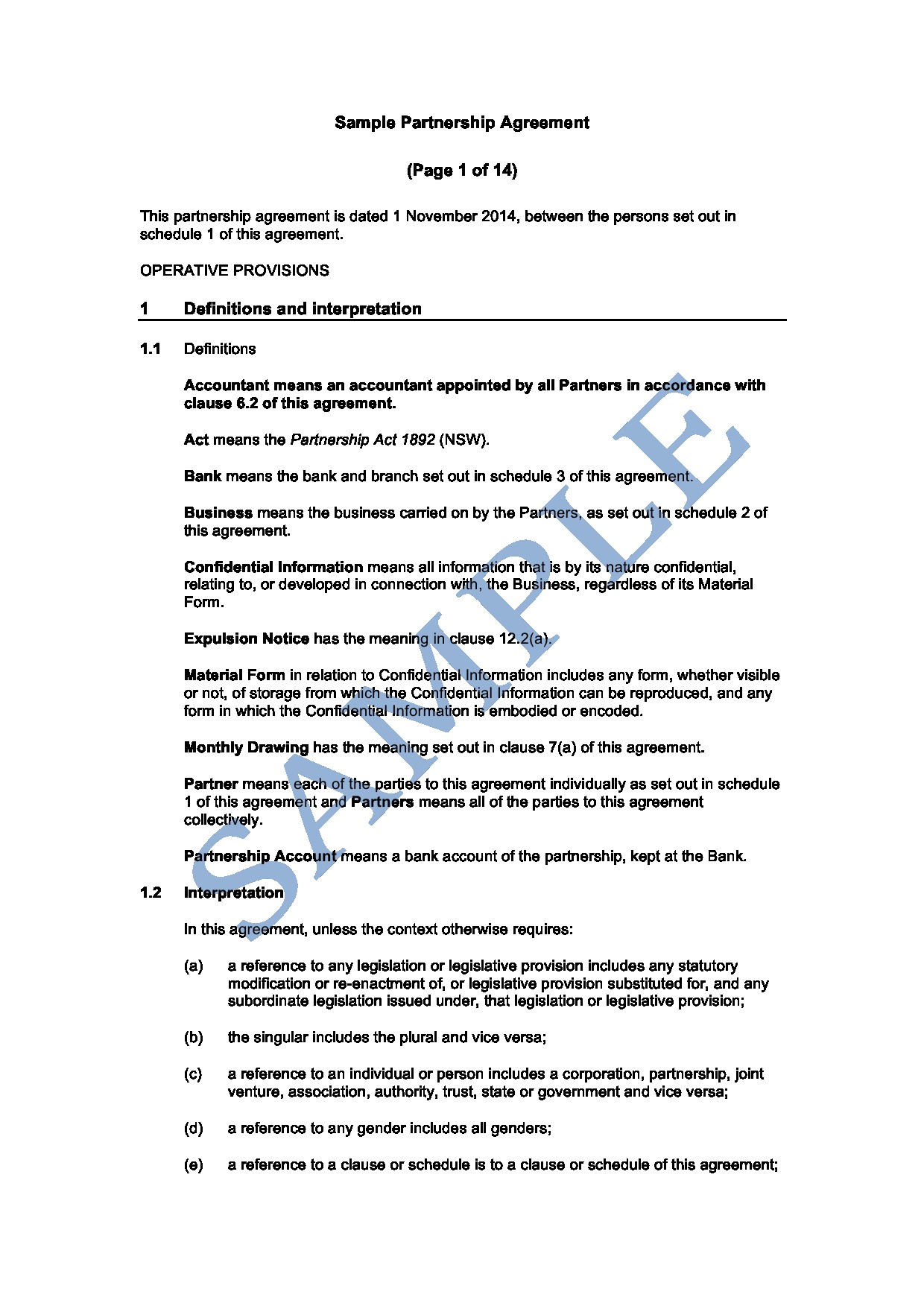 Partnership Agreement Sample LawPath Document Examples Of Contracts