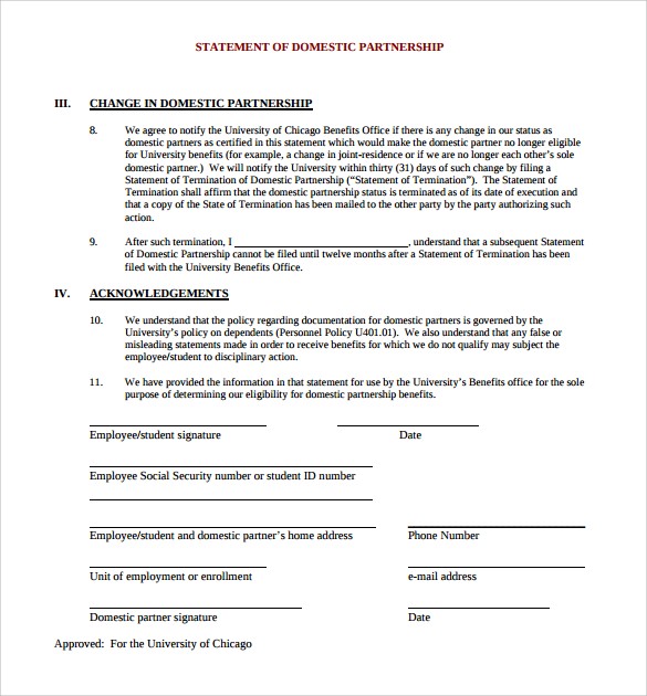 Partnership Agreement Samples Templates Examples 9 In Document Domestic Partner Sample