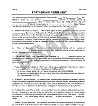 Partnership Agreement Template Create A Document Standard