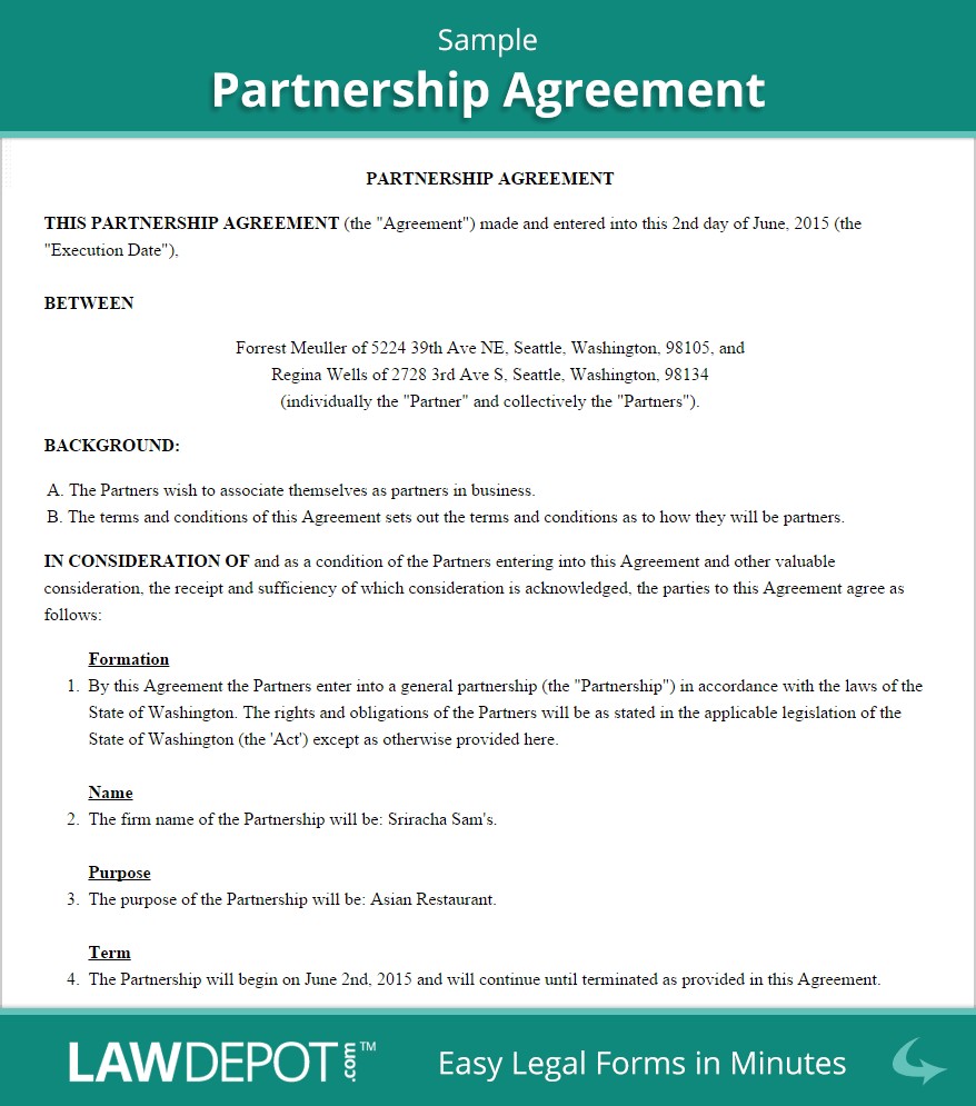 Partnership Agreement Template US LawDepot Document Contract Templates