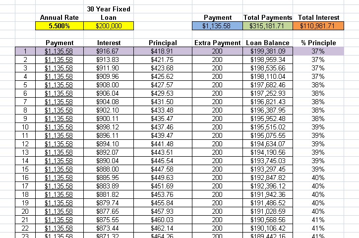 Pay Additional Principal On Home Loan Calculator My Mortgage Document Payment Table