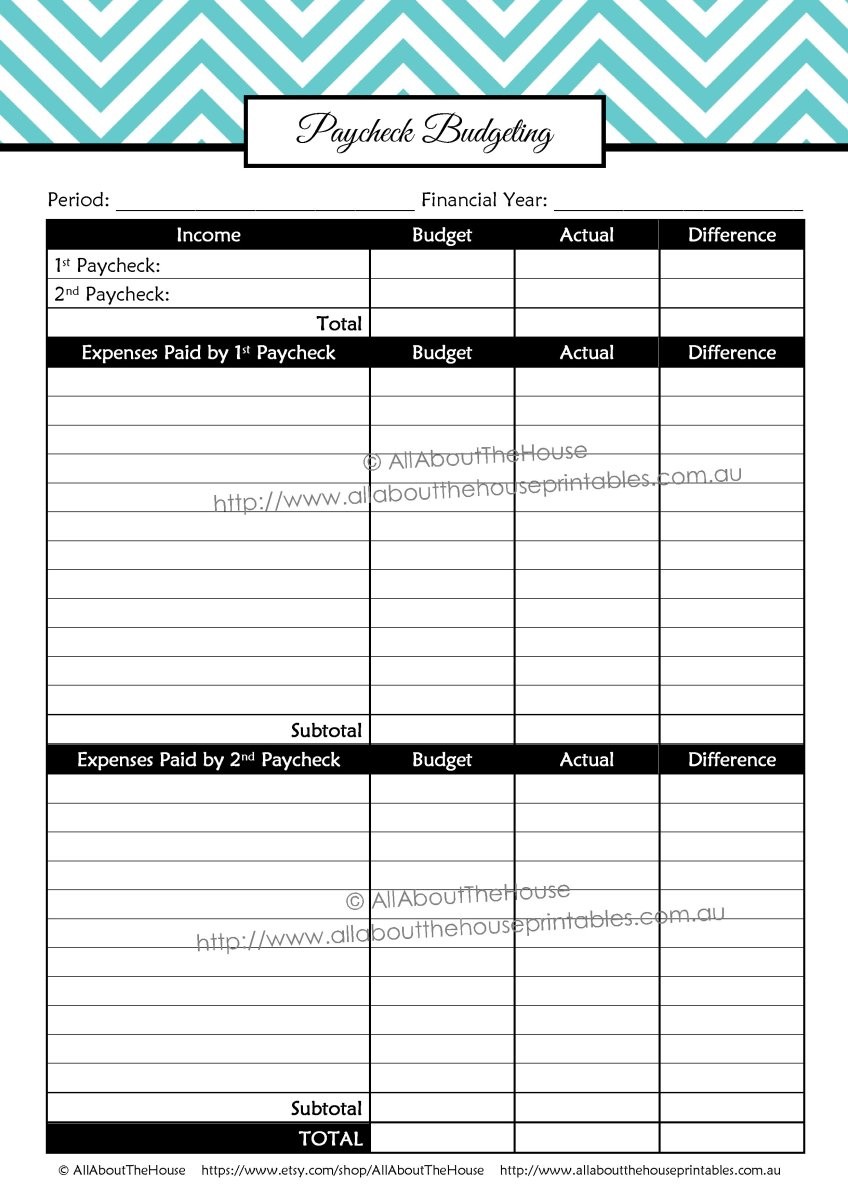 Paycheck Budgeting Printable Template Worksheet Editable Letter Size Document To Budget