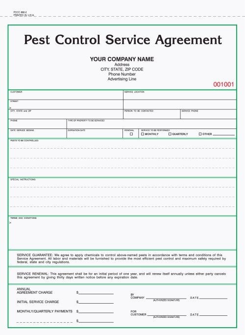 PCCC 882 2 Pest Control Service Agreement Forms Snowflake Document Form