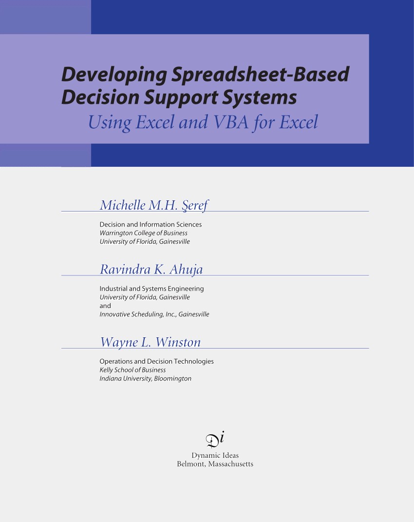 PDF Developing Spreadsheet Based Decision Support Systems