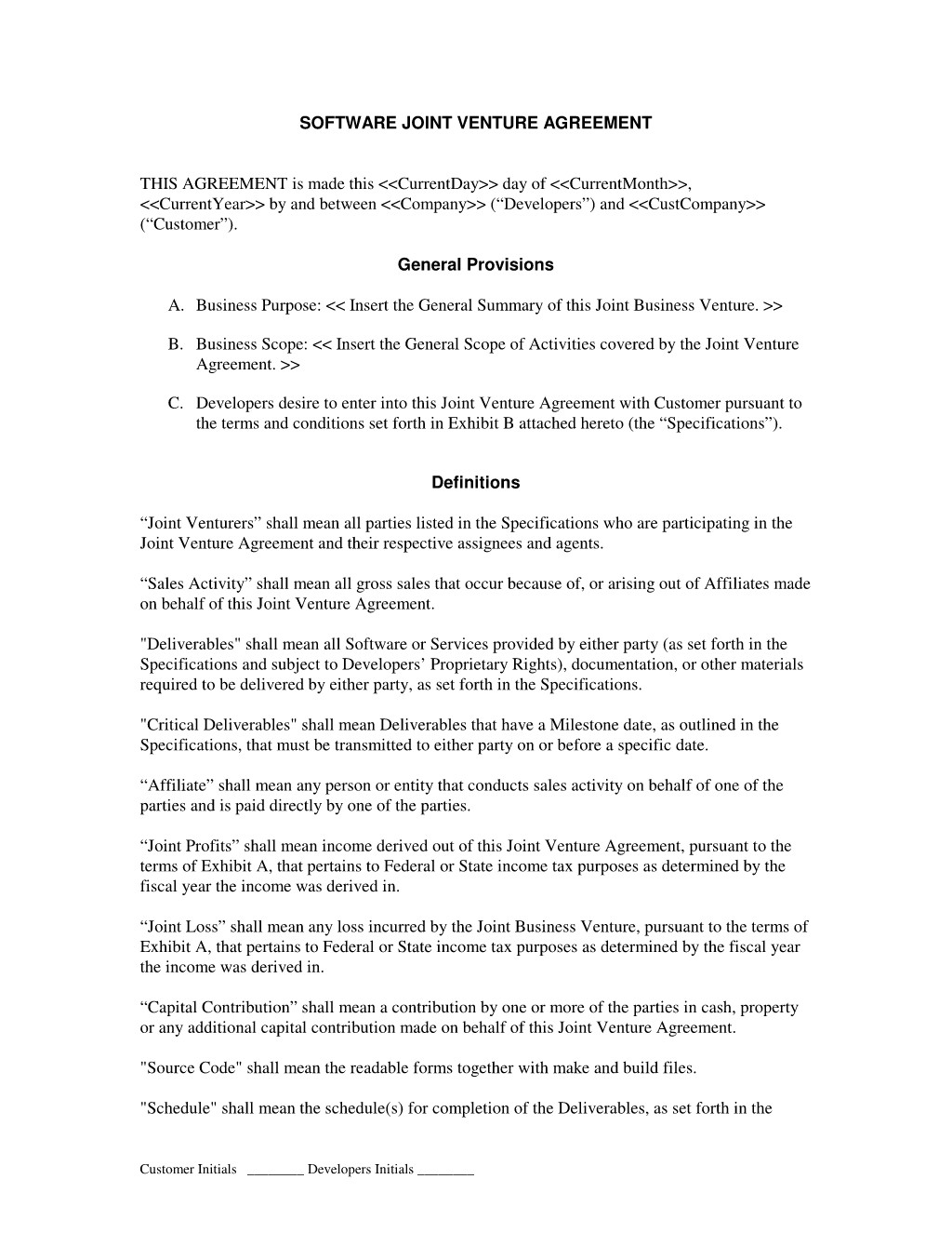 Pdf Joint Venture Agreement Template Document