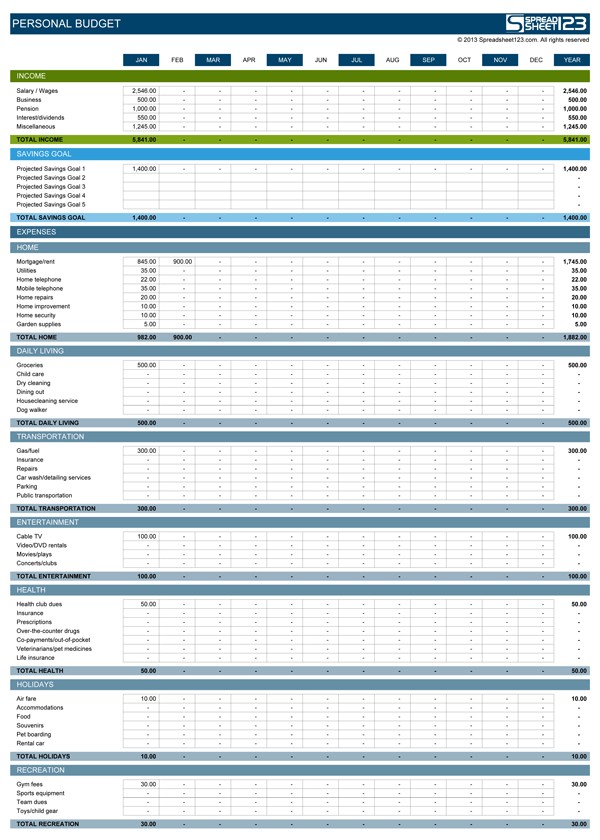 Personal Budget Spreadsheet Free Template For Excel Document Household Expense Sheet
