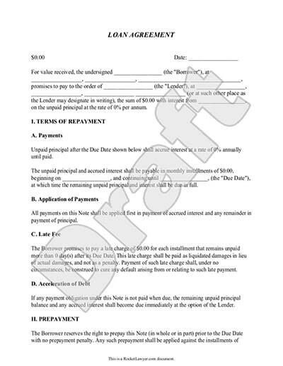 Personal Loan Agreement Template Simple Document Contract For Borrowing Money From Family