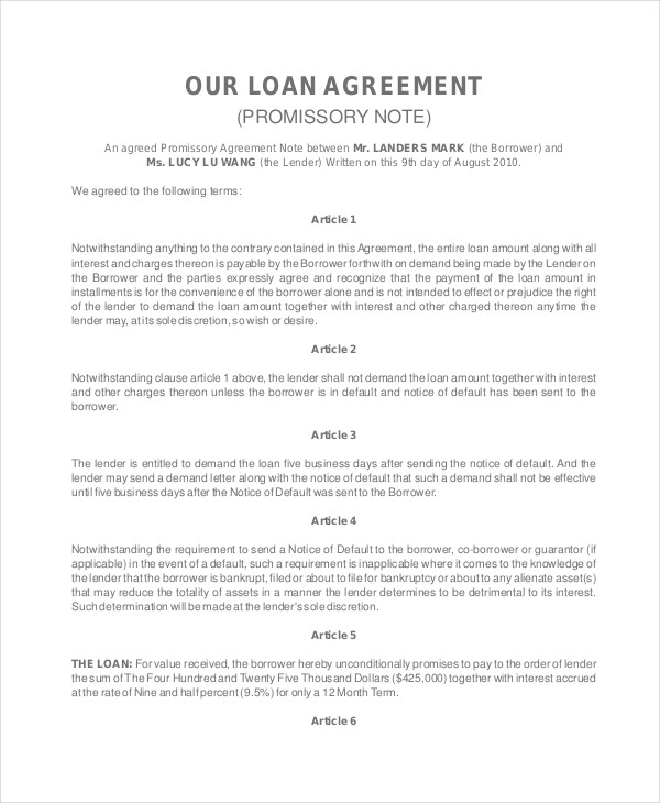 Personal Loan Promissory Note Gratulfata Document Sample For