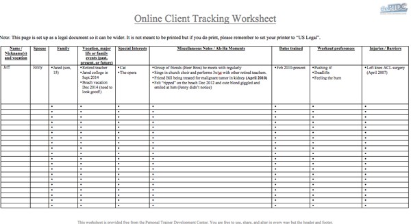 Personal Trainer Client Tracking Spreadsheet Download Document