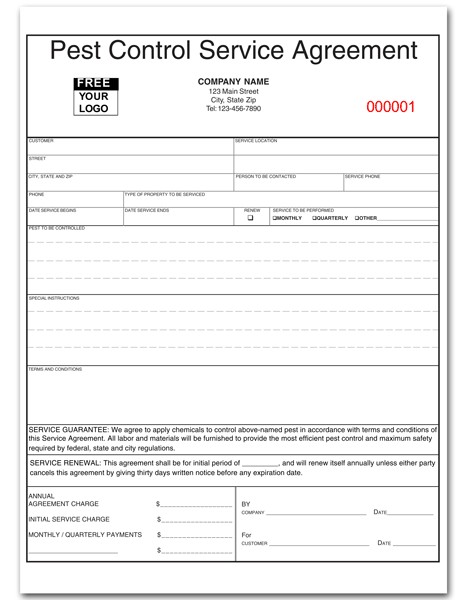 Pest Control Service Agreement Form Free Contracts Document Contract