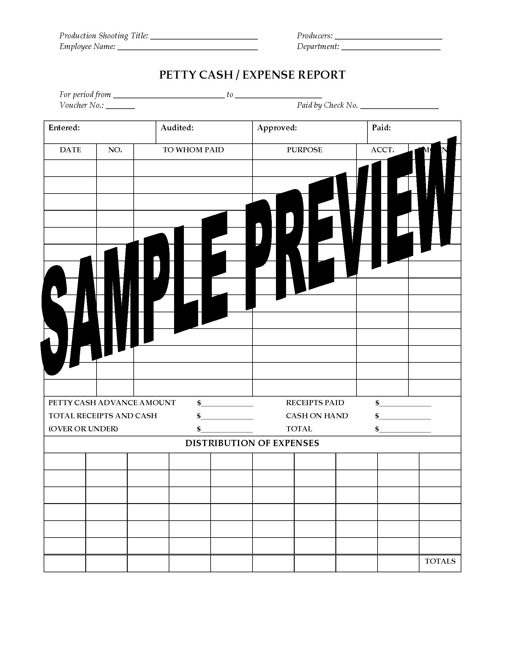 Petty Cash Expense Report For Film Or TV Production Legal Forms Document