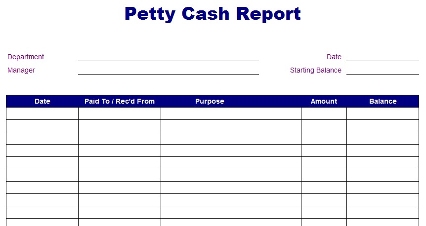 Petty Cash Report Template Blue Layouts Document Expense