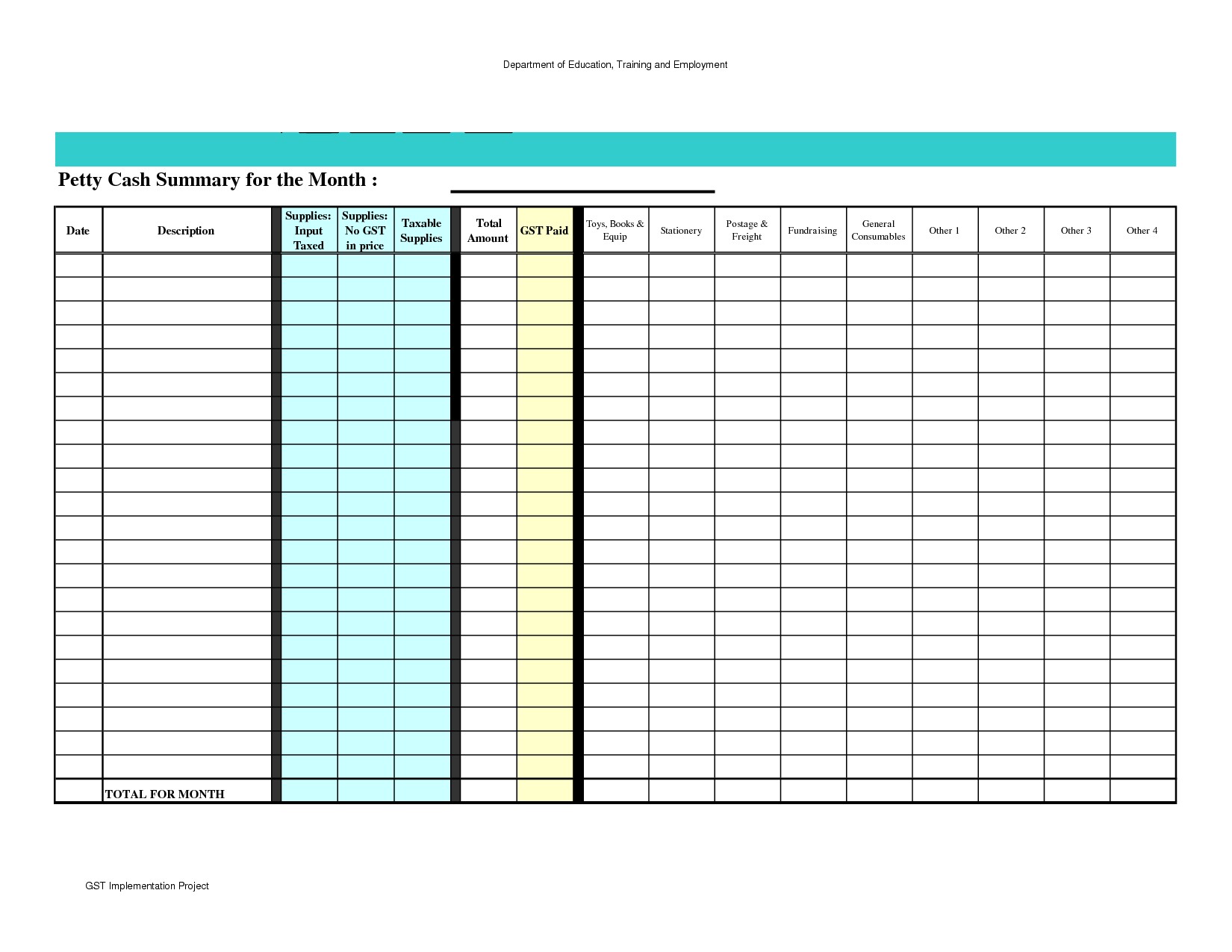 Petty Cash Spreadsheet Template Excel Expences