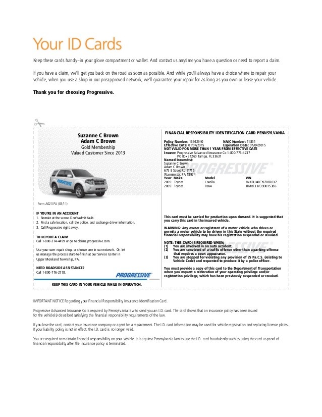 Pgr Insurance Idcard Document Progressive Car Id Cards