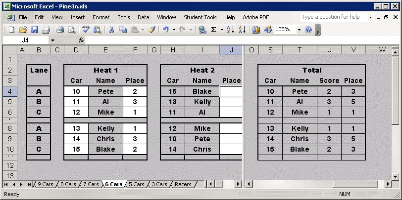 Pinewood Derby Spreadsheet Document Double