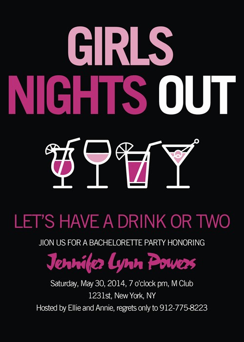 Pink And Black Cocktail Themed Bachelorette Party Invitations Document