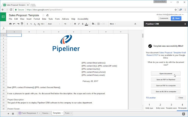 Pipeliner CRM Templates Google Sheets Add On Document Crm Template Docs