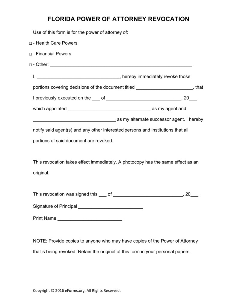 Power Of Attorney Form Florida Revocation 791x1024 Unforgettable Document Free