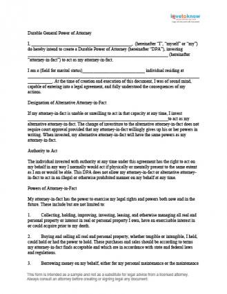 Power Of Attorney Template Free Form Document
