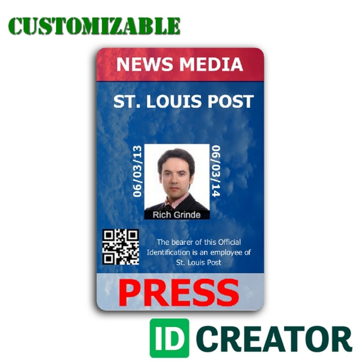 Press Pass Custom Credentials Made Same Day By IDCreator Com Document Fake Template